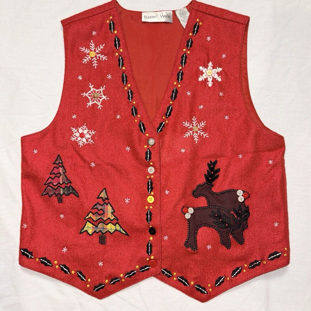 Vintage Baxter & Wells Wool Blend Christmas Vest Size Medium Red